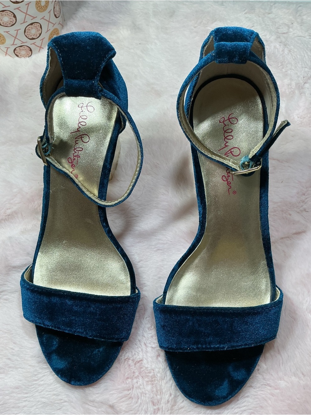 Lilly Pulitzer Teal Velvet Ankle-Strap Sandals 161